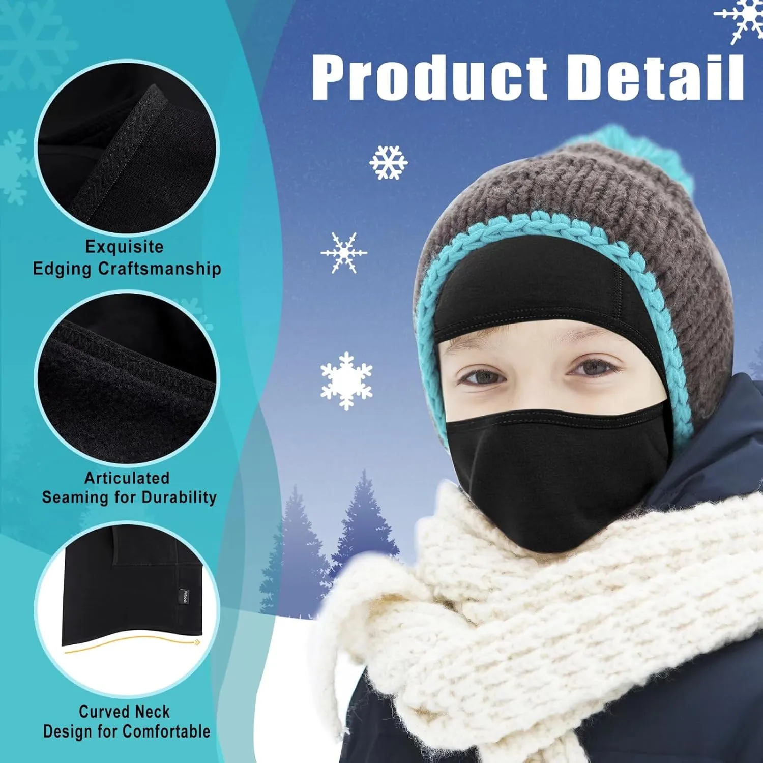 2 Pack Kids Balaclava Face Mask for Boy Girl, Winter Hat Ski Mask for Cold Weather, Windproof Face Warmer for Skiing Cycling