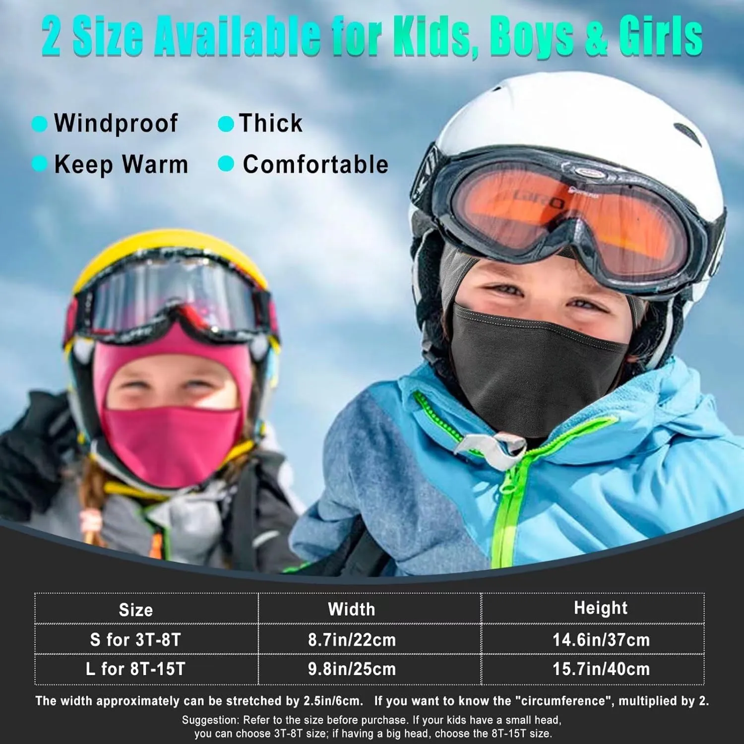 2 Pack Kids Balaclava Face Mask for Boy Girl, Winter Hat Ski Mask for Cold Weather, Windproof Face Warmer for Skiing Cycling