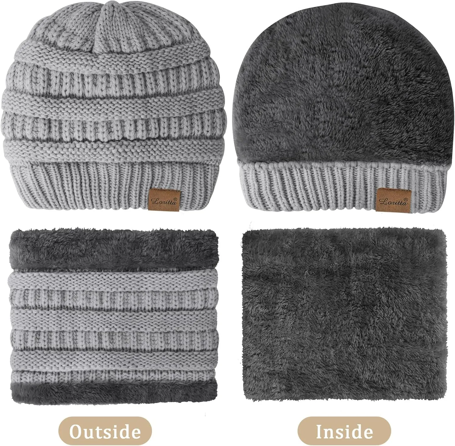 3 Pieces Winter Beanie Hat Scarf Touch Screen Gloves Set Thick Warm Knit Skull Cap Fleece Lined Scarves Gifts for Women