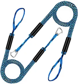 4-5.5ft, Bungee Dock Line with Stainless Steel Clip Safe Boat Rope Mooring String with Foam Float for Pontoon, Boat Accessories,Jet Ski,Sea Doo,2 Pack (Blue&Black)