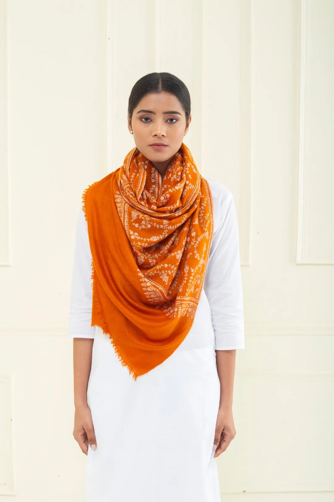Adeer Burnt Orange Sozni Jaali Pashmina Stole