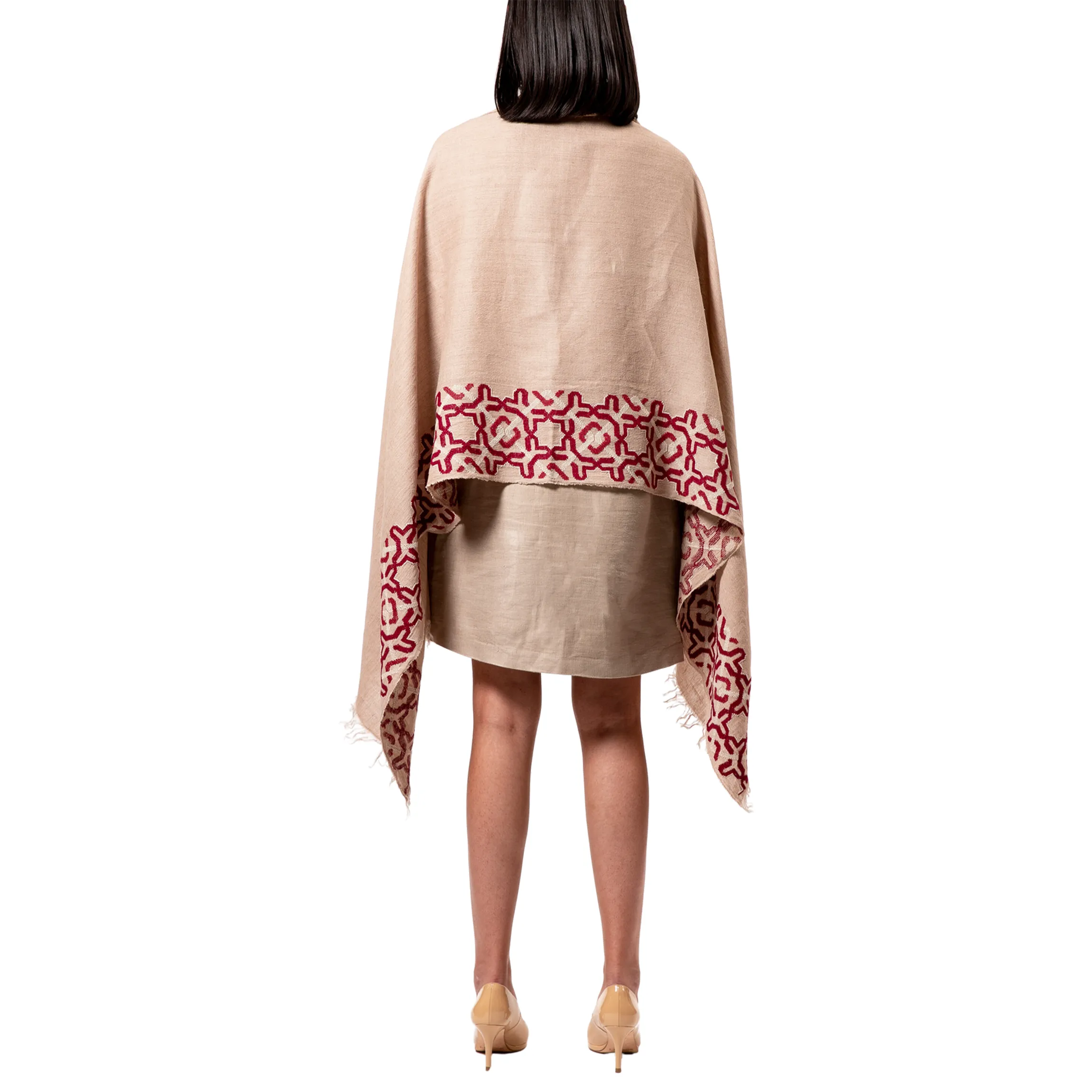 BEIGE LINEN SHAWL BURGUNDY ALHAMBRA