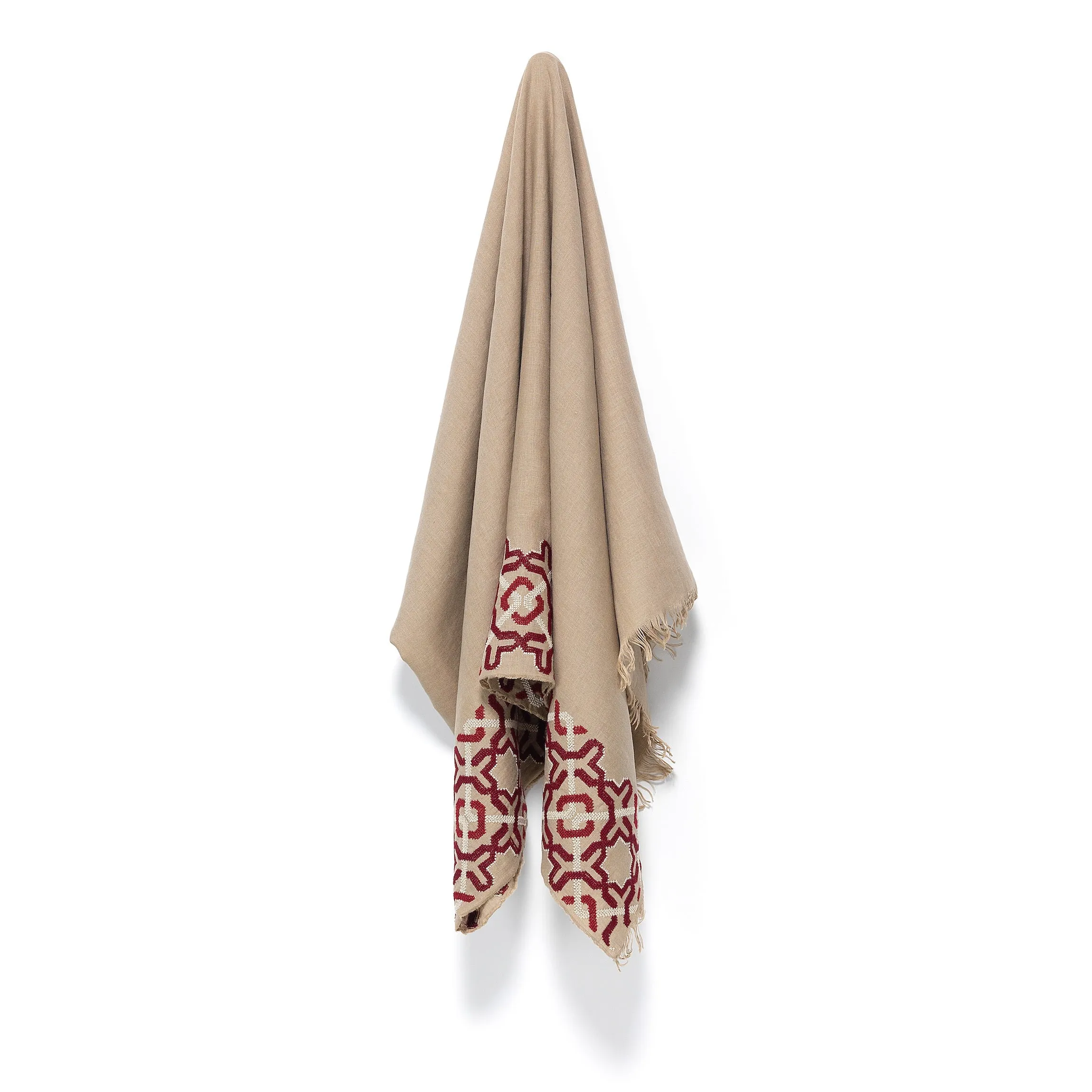 BEIGE LINEN SHAWL BURGUNDY ALHAMBRA