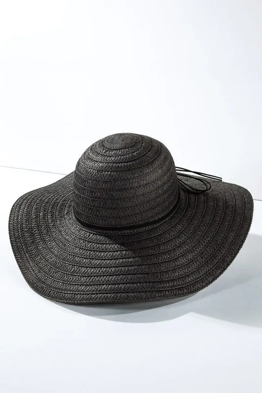 Black Wide Brim Sun Beach Vacation Woven Floppy Hat Women's Casual