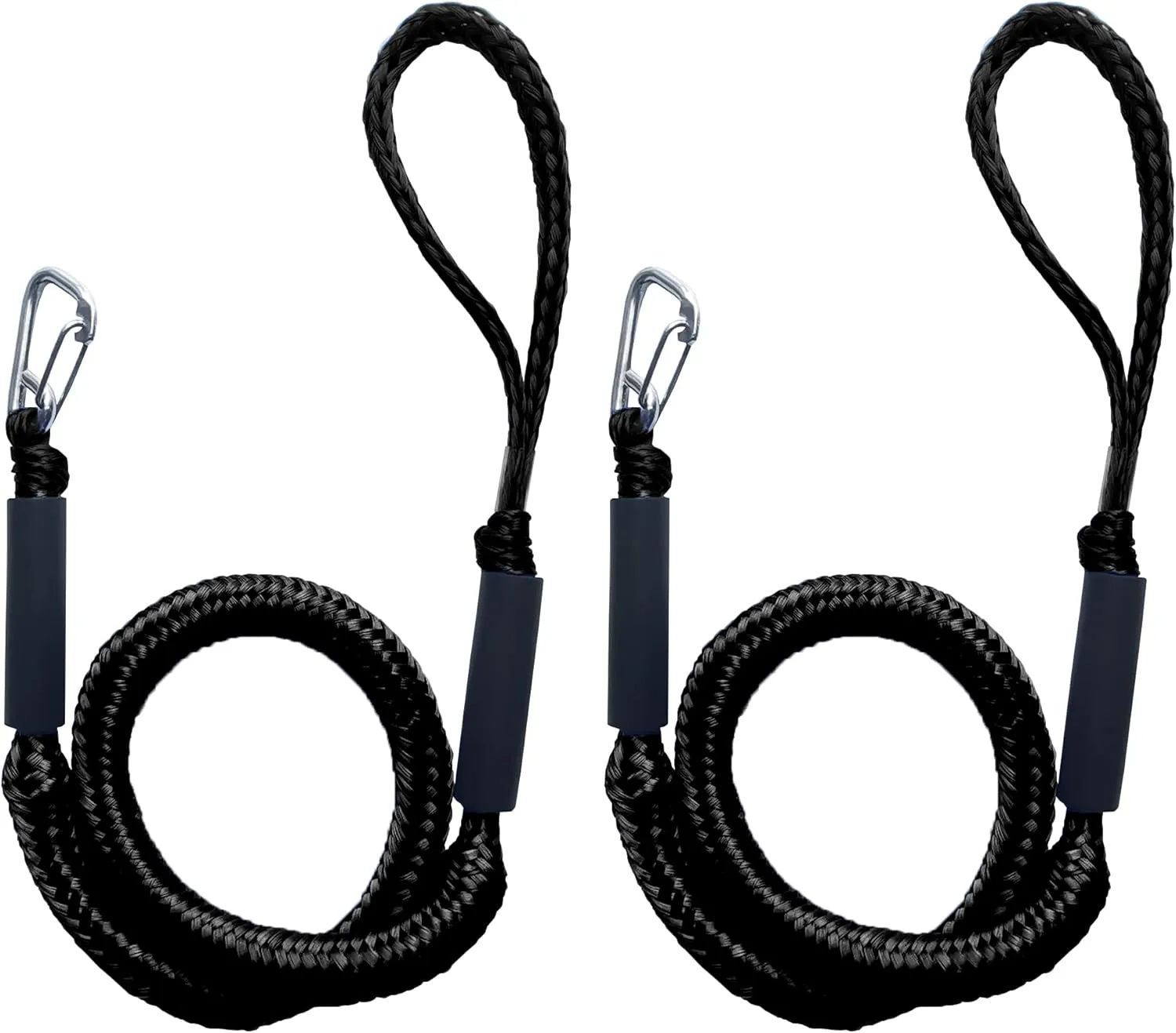 Bungee Dock Lines for Boats 4 ft, Heavy-Duty Elastic Anchor Rope with Hooks, Secure Boat Dock Lines, Jet Ski Mooring & PWC Tie Downs (Black, 2 Pack)