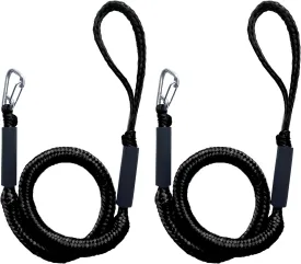 Bungee Dock Lines for Boats 4 ft, Heavy-Duty Elastic Anchor Rope with Hooks, Secure Boat Dock Lines, Jet Ski Mooring & PWC Tie Downs (Black, 2 Pack)