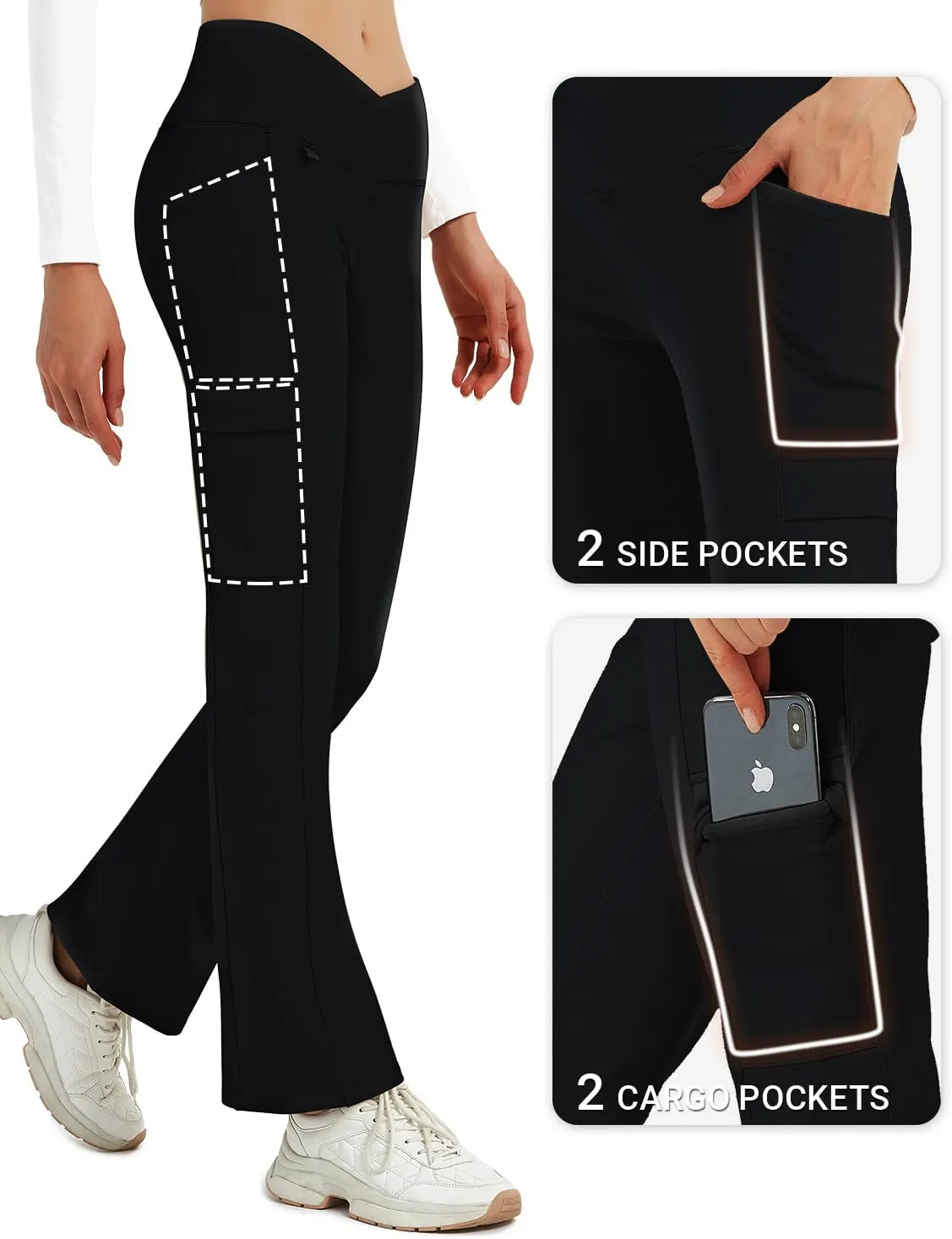 BVVU Women's Fleece Lined Pants Hiking Crossover Flare Winter Thermal Pants Water Resistant Outdoor Bootcut Warm Joggers
