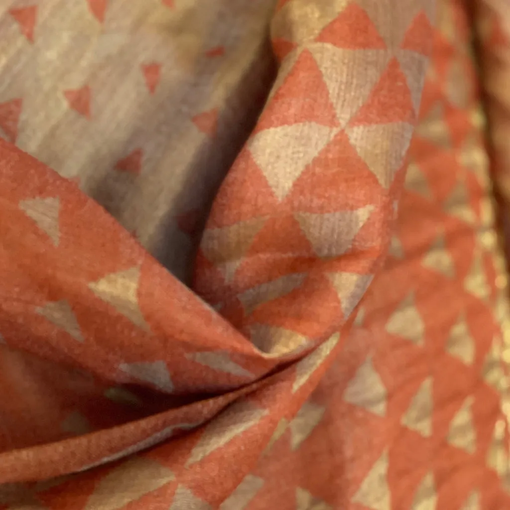 Clay and Gold Triangle Jacquard Woven Cashmere Stole