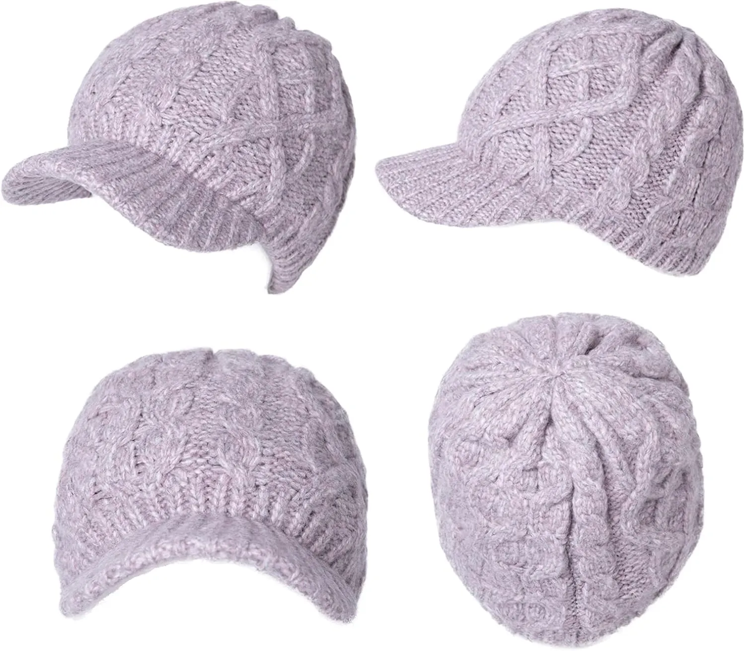 Comhats Womens Winter Wool Newsboy Hats Knitted Billed Crochet Beanies with Brim Skull Visors Ski Casual
