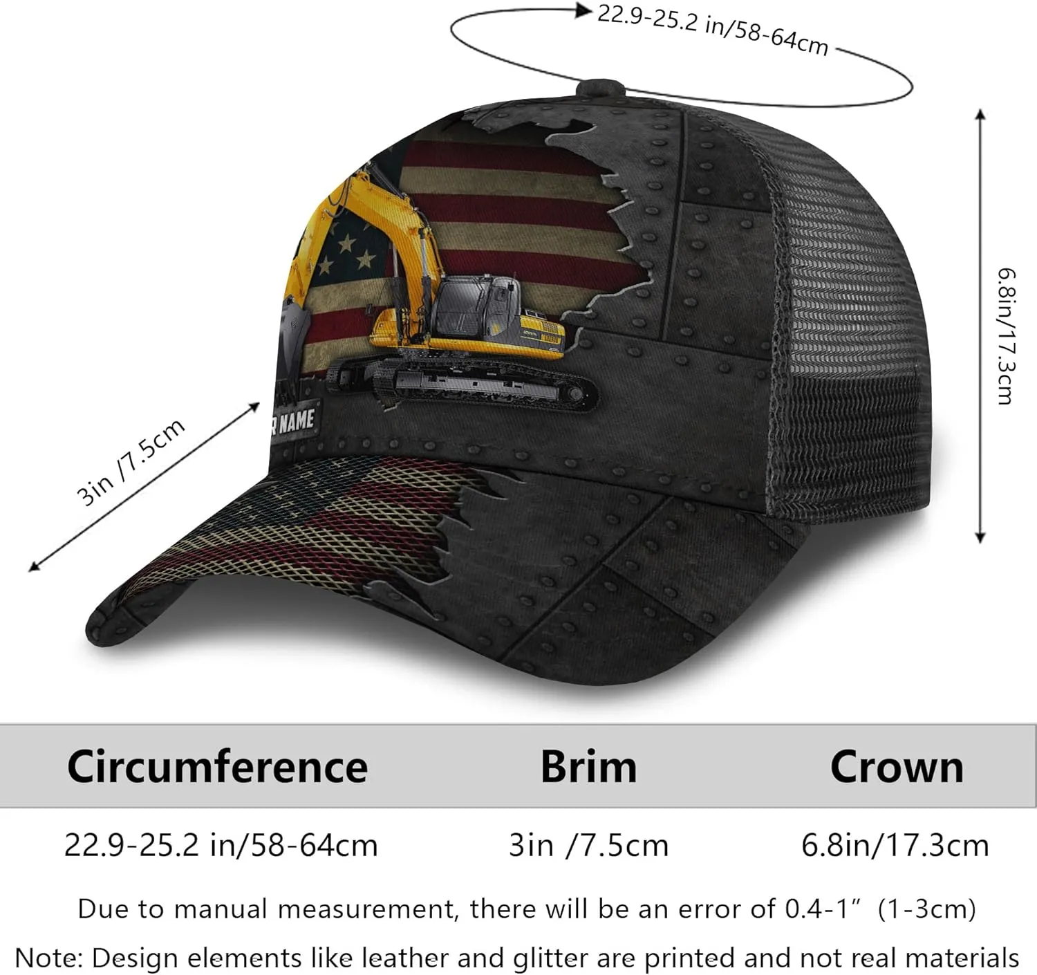 Custom Made Excavator Mesh Trucker Hat with Adjustable Excavator Related Netback Caps Accessories for Men