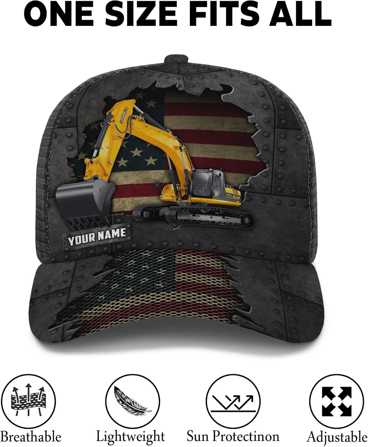 Custom Made Excavator Mesh Trucker Hat with Adjustable Excavator Related Netback Caps Accessories for Men