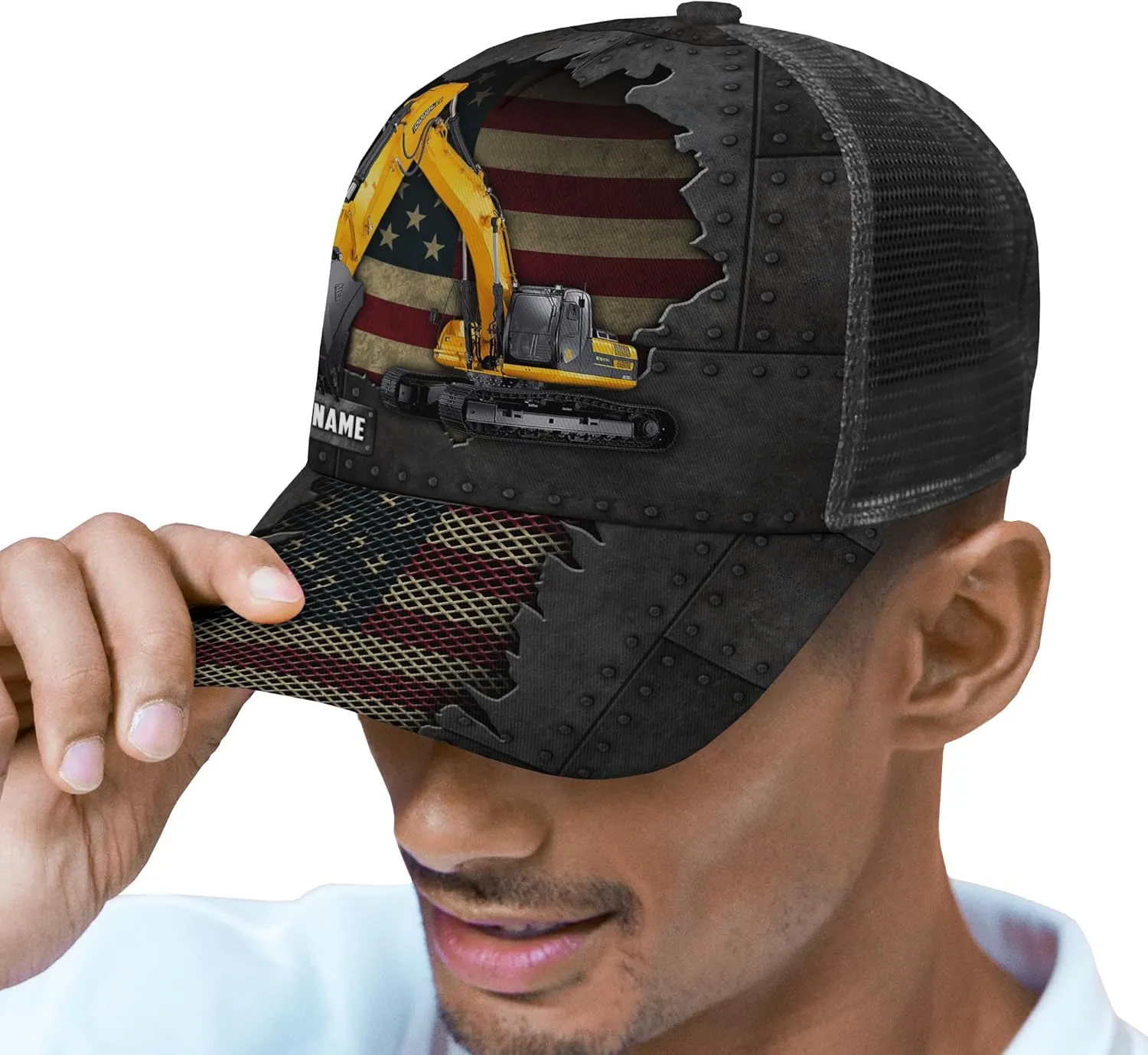 Custom Made Excavator Mesh Trucker Hat with Adjustable Excavator Related Netback Caps Accessories for Men