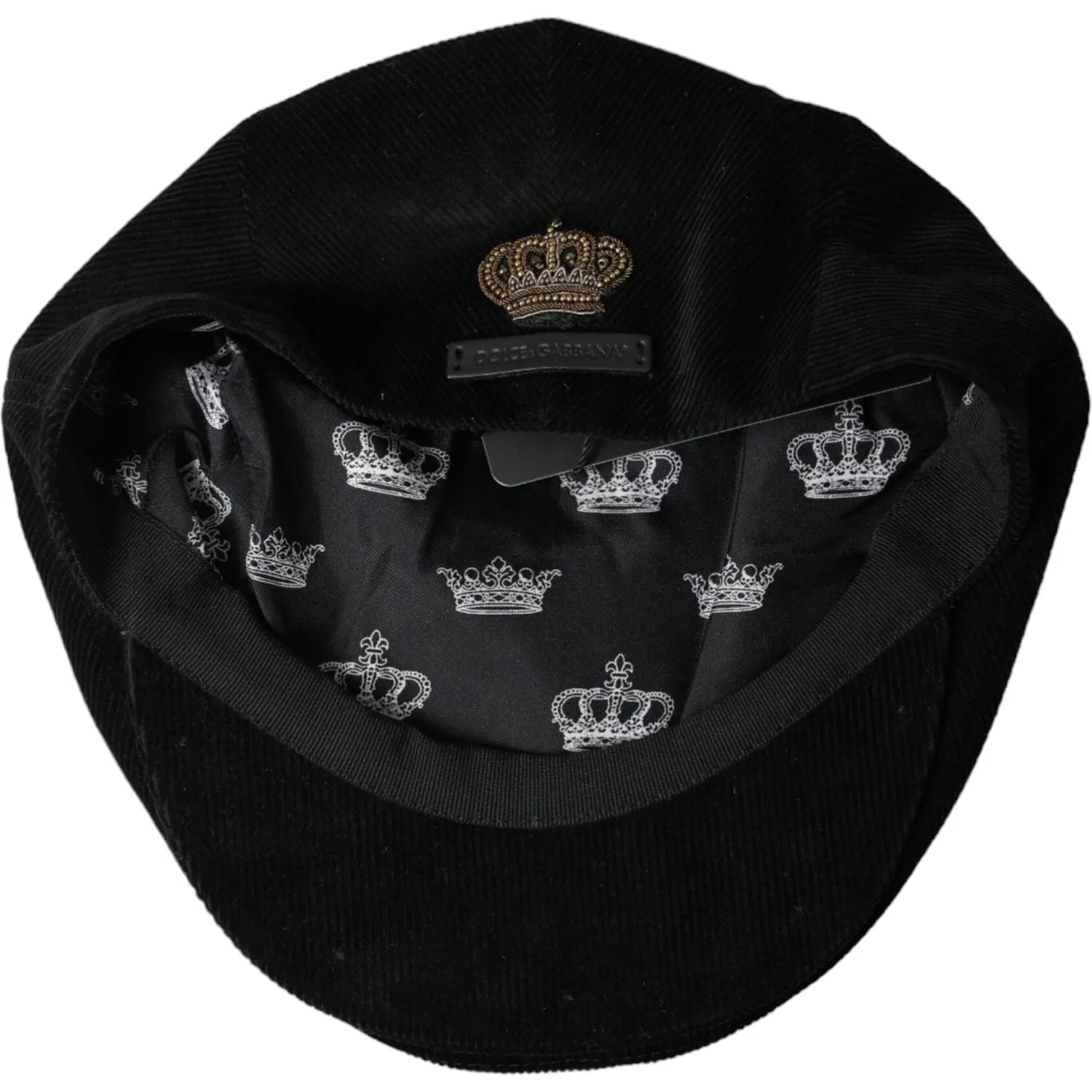 Dolce & Gabbana Black Corduroy Crown Newsboy Hat Men