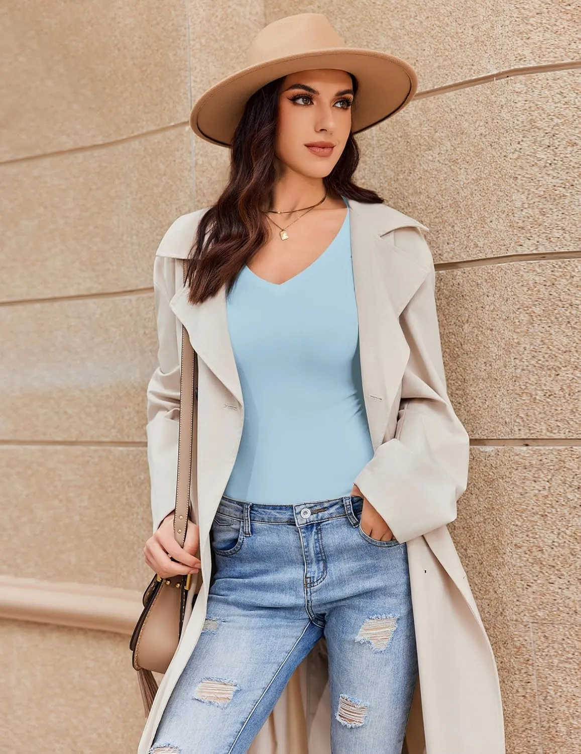 Ekouaer Long Sleeve Shirts for Women V Neck Basics Tops Lightweight Base Layer Slim Fit Top Thermal Undershirts