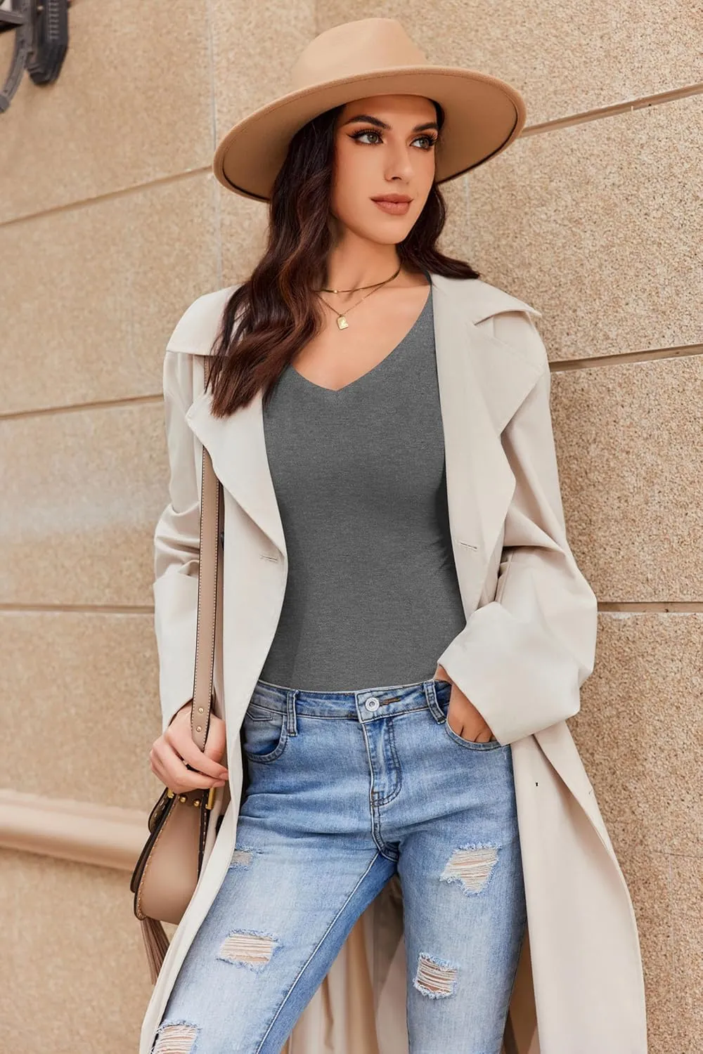 Ekouaer Long Sleeve Shirts for Women V Neck Basics Tops Lightweight Base Layer Slim Fit Top Thermal Undershirts