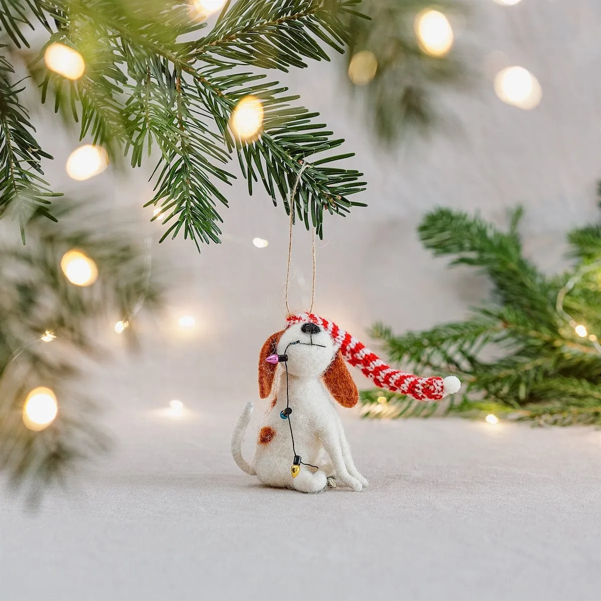 Felt Dog with Fairy Lights Christmas Tree Decoration