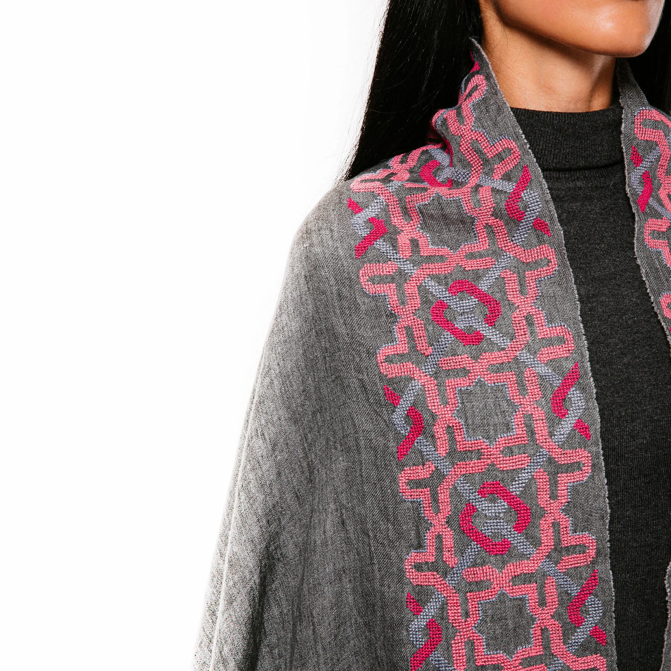GRAY LINEN SHAWL SUNSET PINK ALHAMBRA
