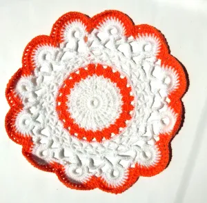 Handmade Multipurpose White & Orange Colored Round Home Decor/ Pooja Thalposh