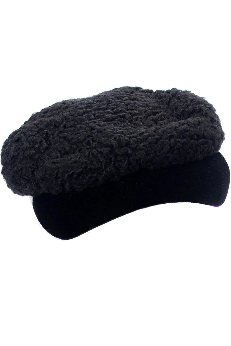 Hattie Carnegie I Magnin late 1930s vintage curly lambswool hat with velvet trim