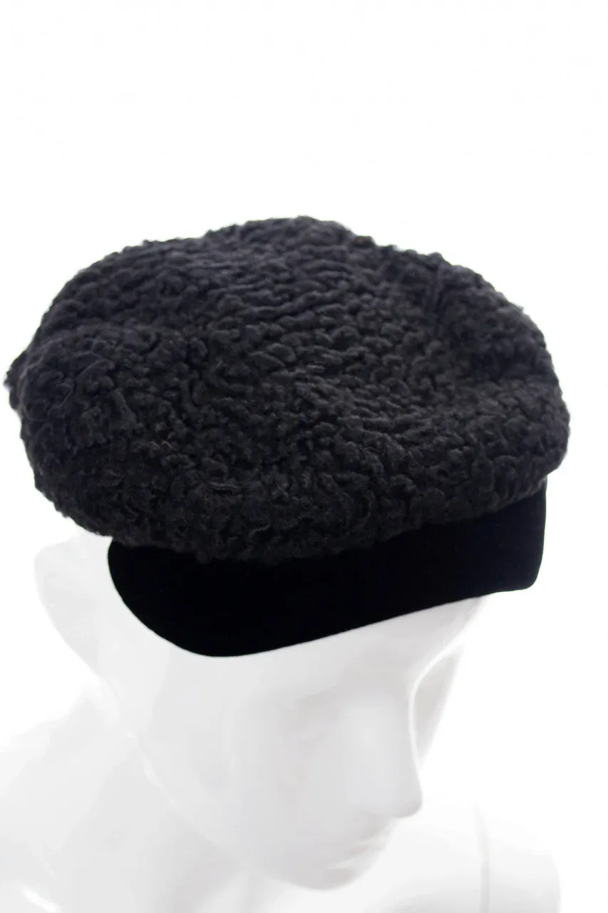 Hattie Carnegie I Magnin late 1930s vintage curly lambswool hat with velvet trim