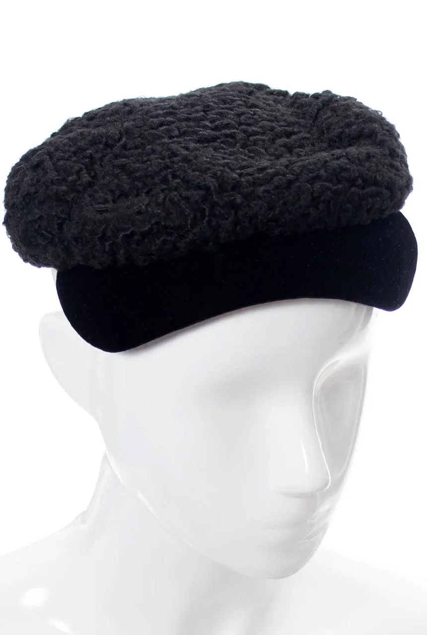 Hattie Carnegie I Magnin late 1930s vintage curly lambswool hat with velvet trim