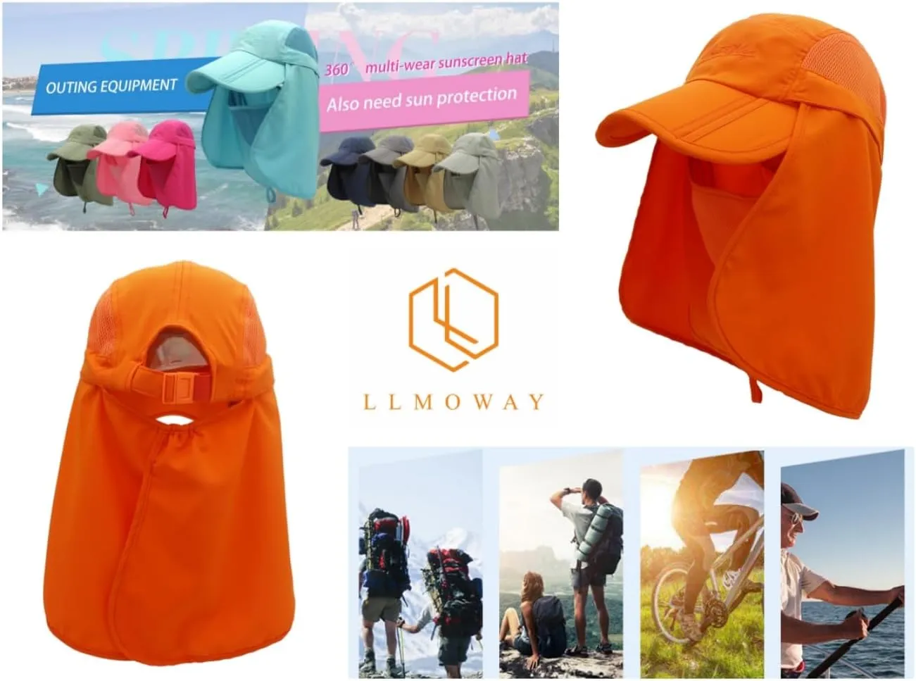 LLmoway Mens Womens Kids Sun Protection Fishing Hat Safari Flap Cap Quick Dry
