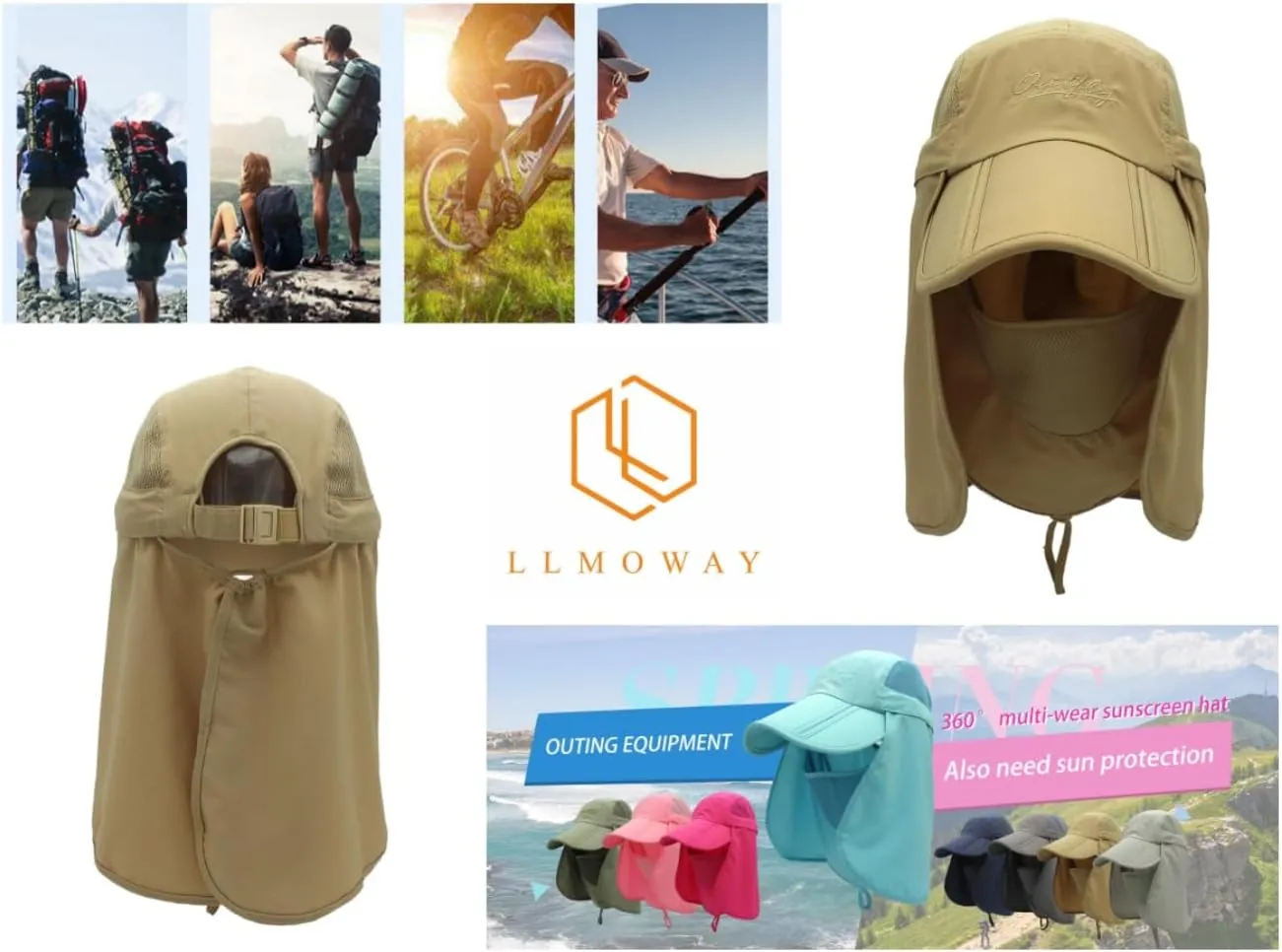 LLmoway Mens Womens Kids Sun Protection Fishing Hat Safari Flap Cap Quick Dry