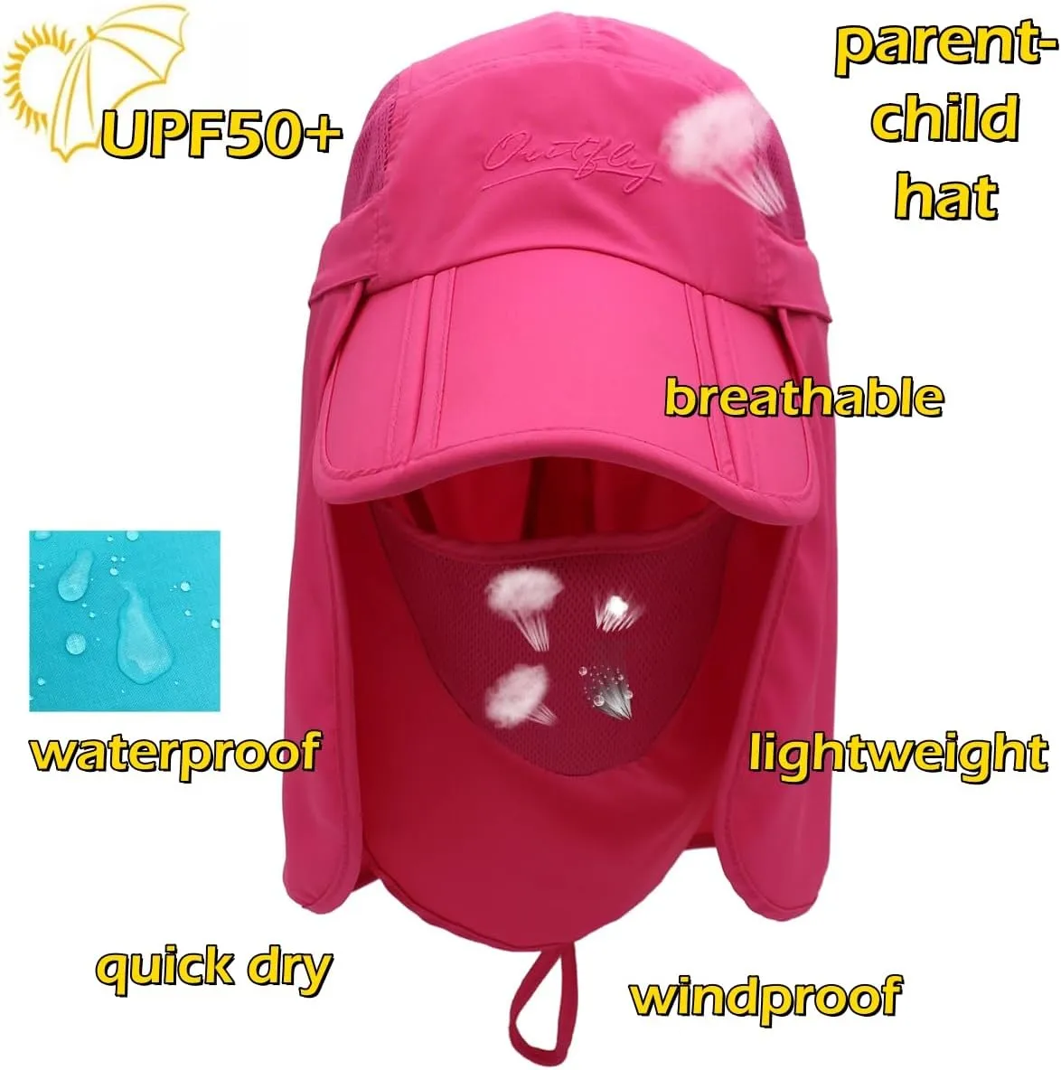 LLmoway Mens Womens Kids Sun Protection Fishing Hat Safari Flap Cap Quick Dry