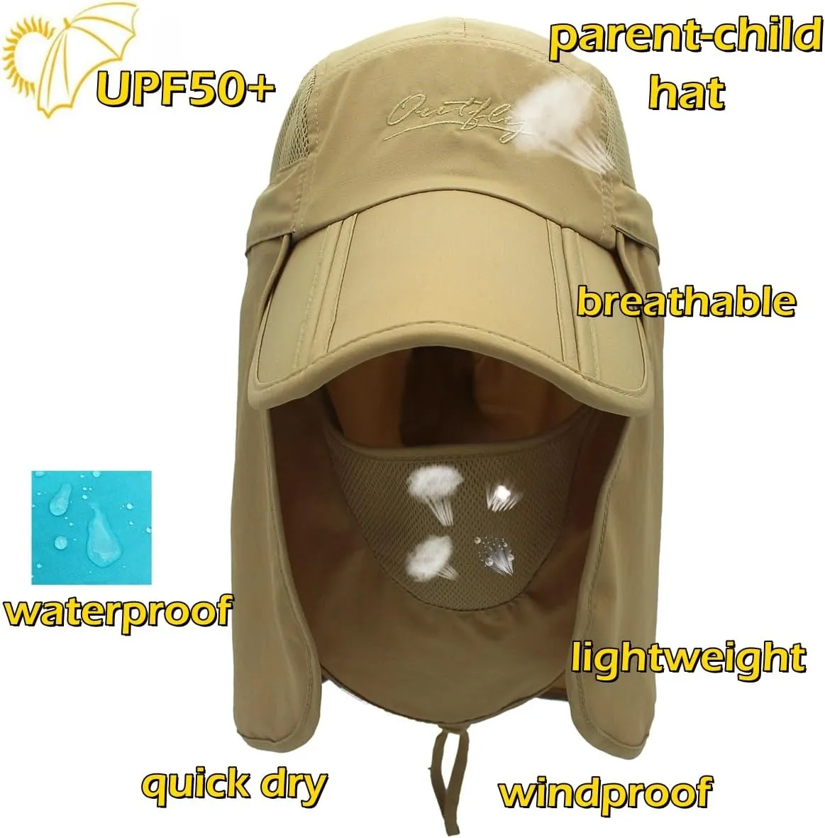 LLmoway Mens Womens Kids Sun Protection Fishing Hat Safari Flap Cap Quick Dry
