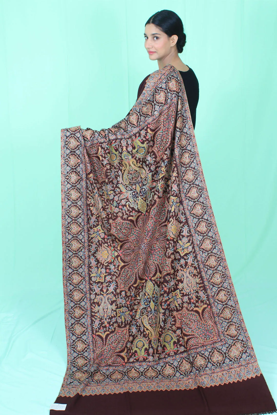 Mahroosh Wine Red Advardar Sozni Jamavar Pashmina Shawl