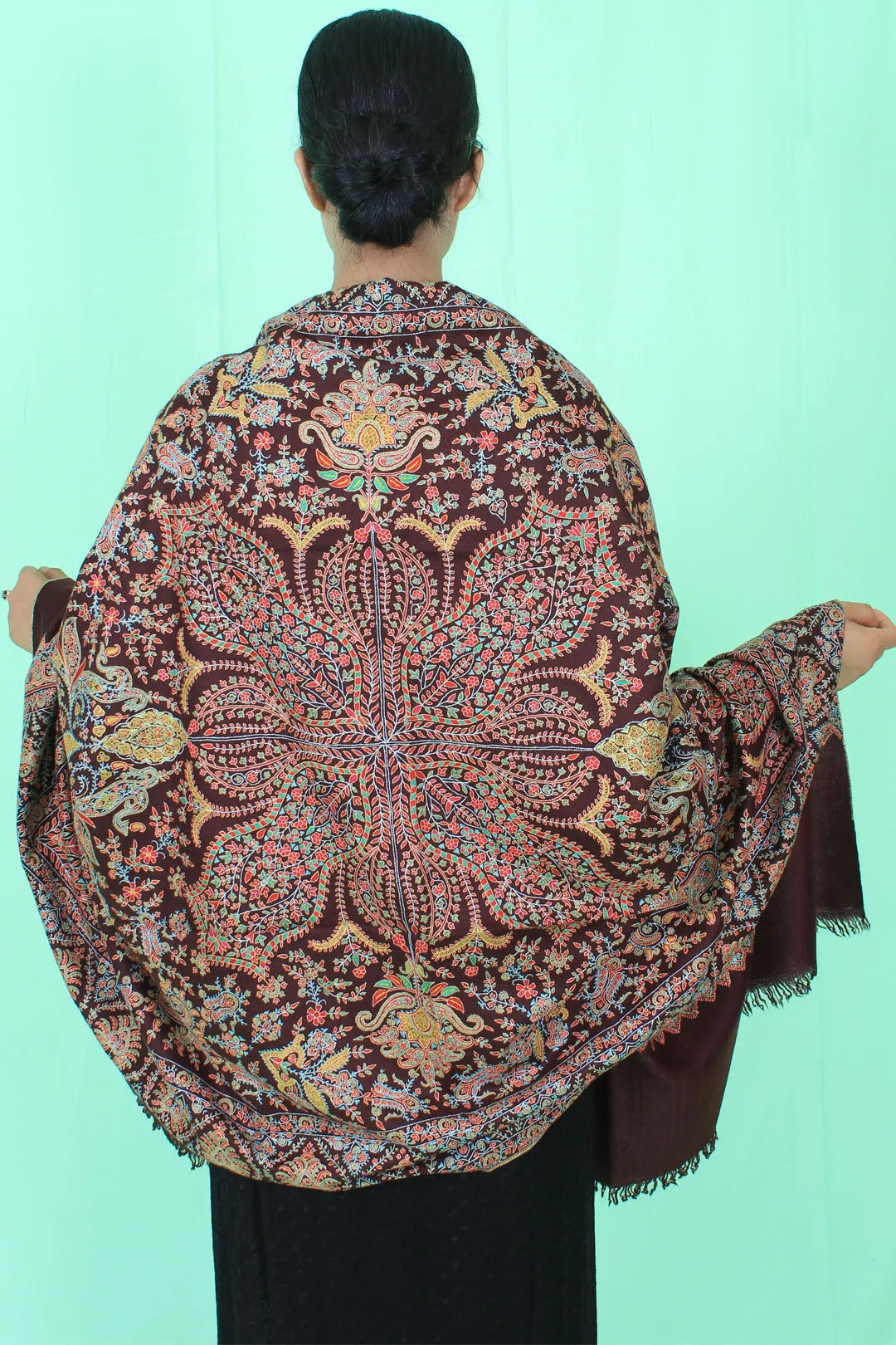 Mahroosh Wine Red Advardar Sozni Jamavar Pashmina Shawl