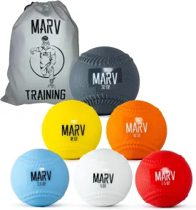 Marv Balls - Velo Set (Soft Shell Plyo Baseball) Original Plyo with Seams Velocity Development Set - 6 Weighted Baseballs