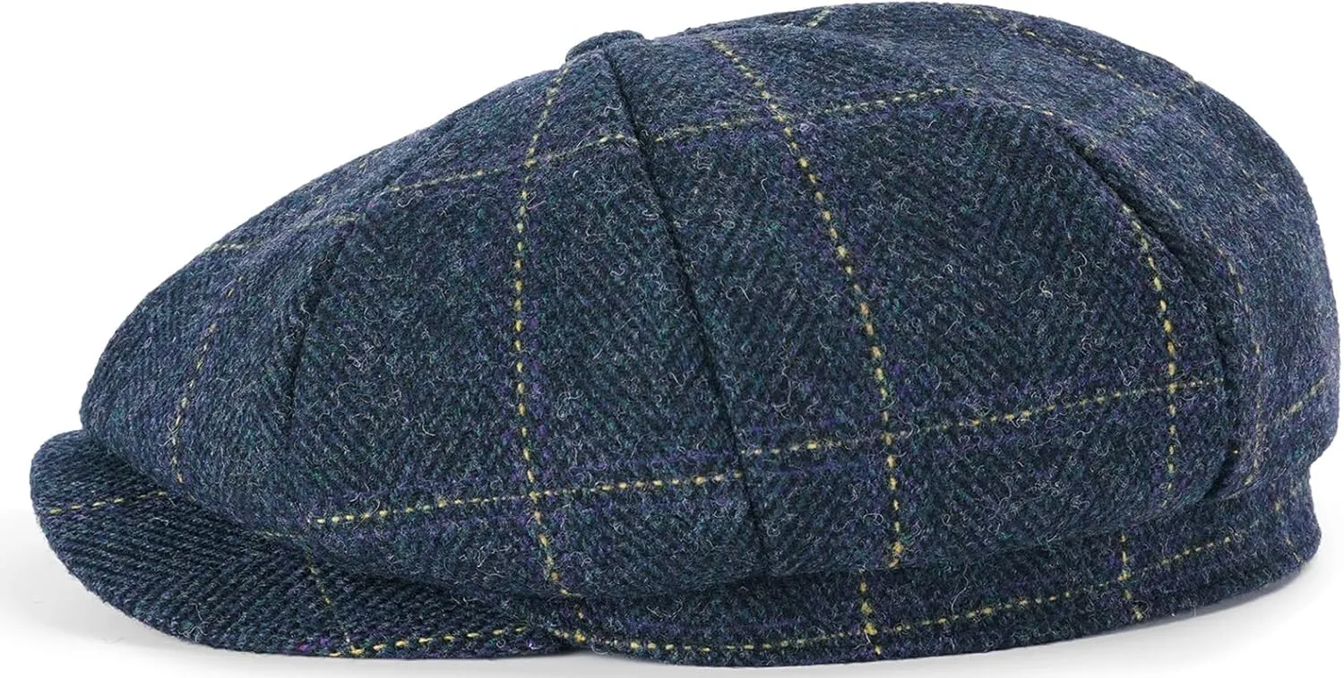 Mens Woolen Newsboy Cap Tweed Gatsby Ivy Cabbie Flat Golf Hat Present for Fathers Women Unisex