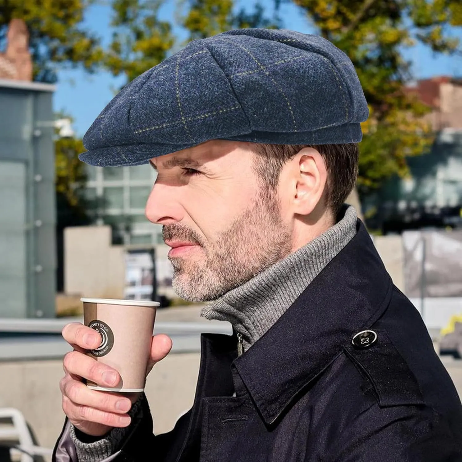 Mens Woolen Newsboy Cap Tweed Gatsby Ivy Cabbie Flat Golf Hat Present for Fathers Women Unisex