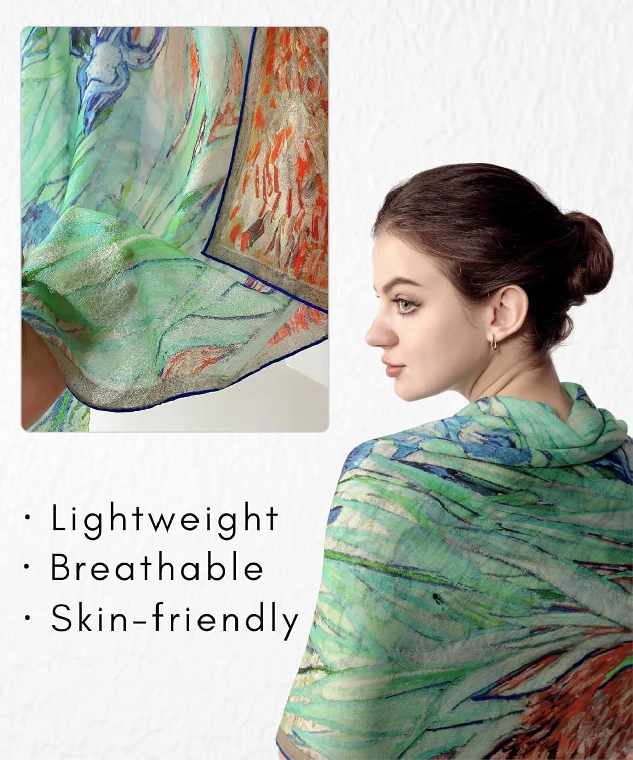 PoeticEHome 100% Cashmere Scarf Wrap  Ultra Soft Large Square Shawl for Women, Artistic Painting Design | Luxury Gift Box