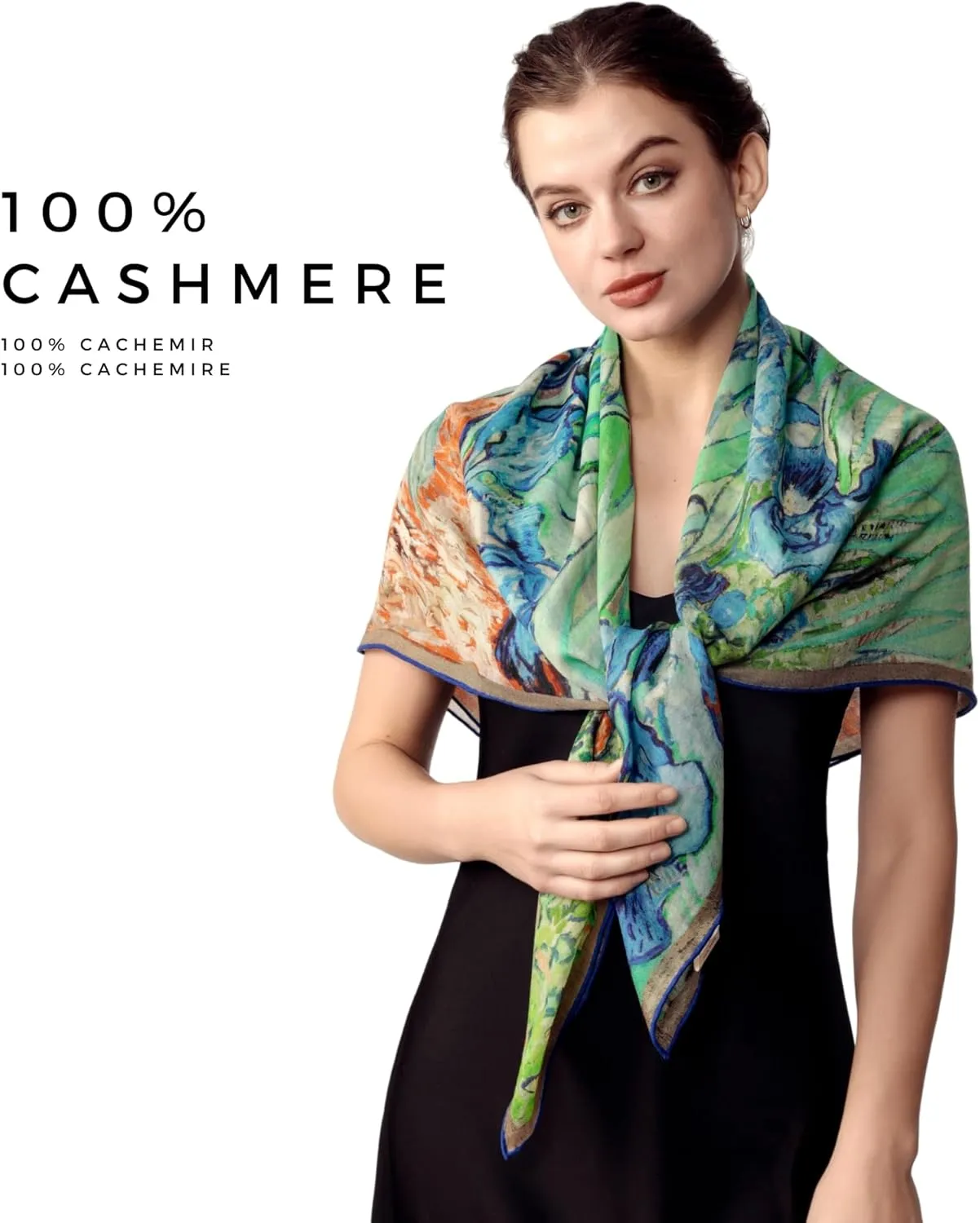 PoeticEHome 100% Cashmere Scarf Wrap  Ultra Soft Large Square Shawl for Women, Artistic Painting Design | Luxury Gift Box