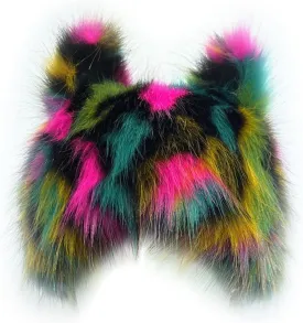 PURFUN Colorful Faux Fur Earflap Hats with Cat Ear, Adults Animal Theme Wolf Hooded Hat Cosplay Halloween Costume Caps
