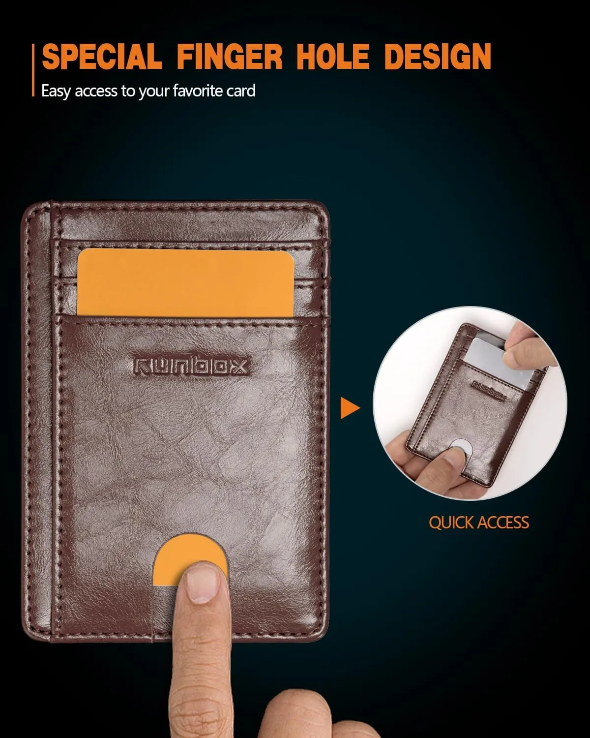 RUNBOX Slim Minimalist RFID Blocking Front Pocket Leather Wallets for Men Women Gift Box Coffee