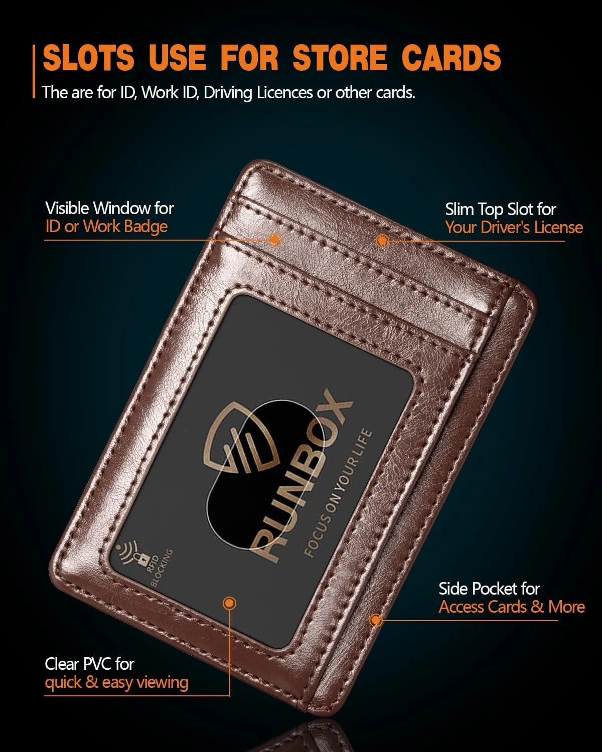 RUNBOX Slim Minimalist RFID Blocking Front Pocket Leather Wallets for Men Women Gift Box Coffee