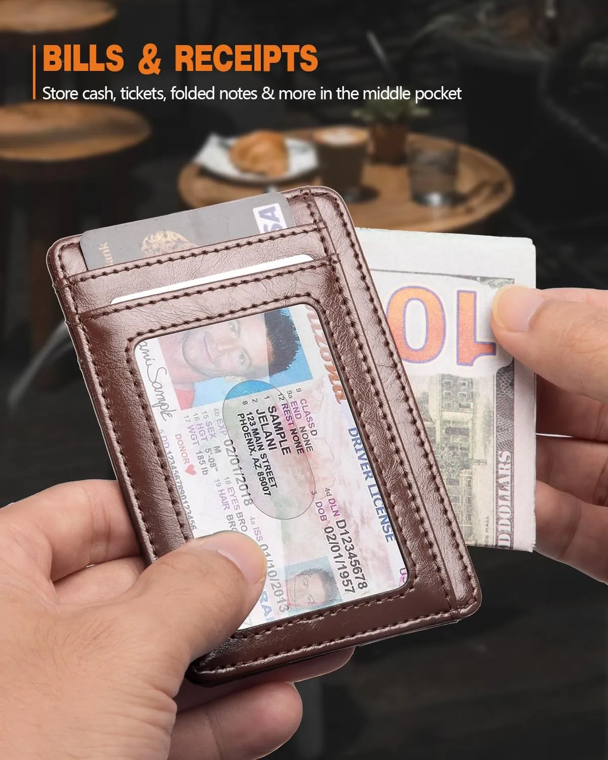 RUNBOX Slim Minimalist RFID Blocking Front Pocket Leather Wallets for Men Women Gift Box Coffee