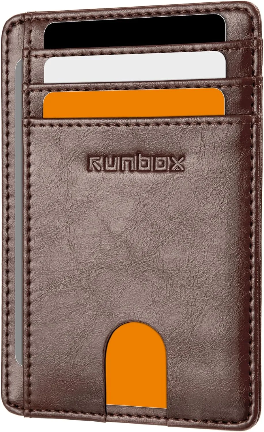 RUNBOX Slim Minimalist RFID Blocking Front Pocket Leather Wallets for Men Women Gift Box Coffee