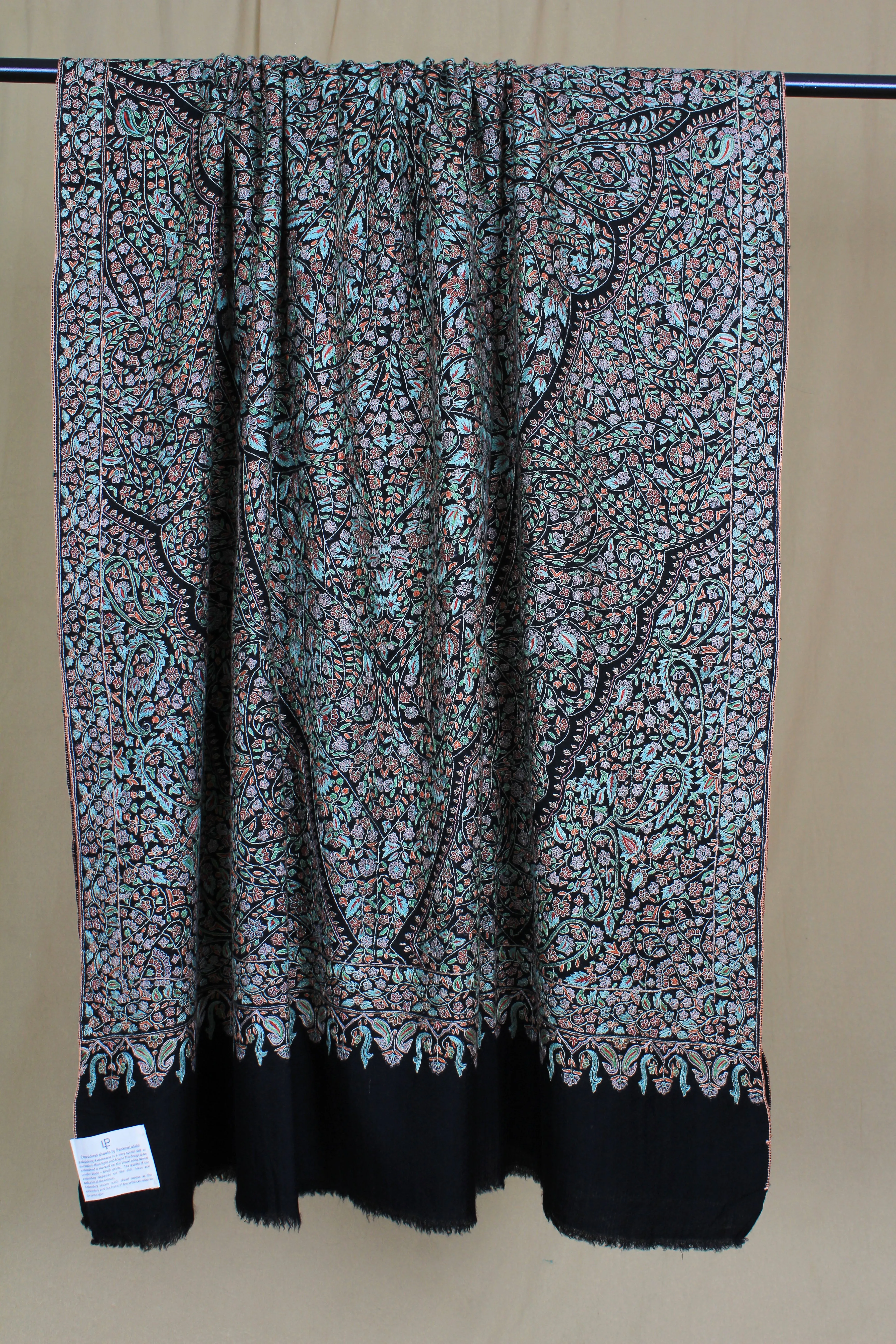 Sahnoor Black Advardar Sozni Jamavar Pashmina Shawl