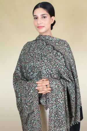 Sahnoor Black Advardar Sozni Jamavar Pashmina Shawl