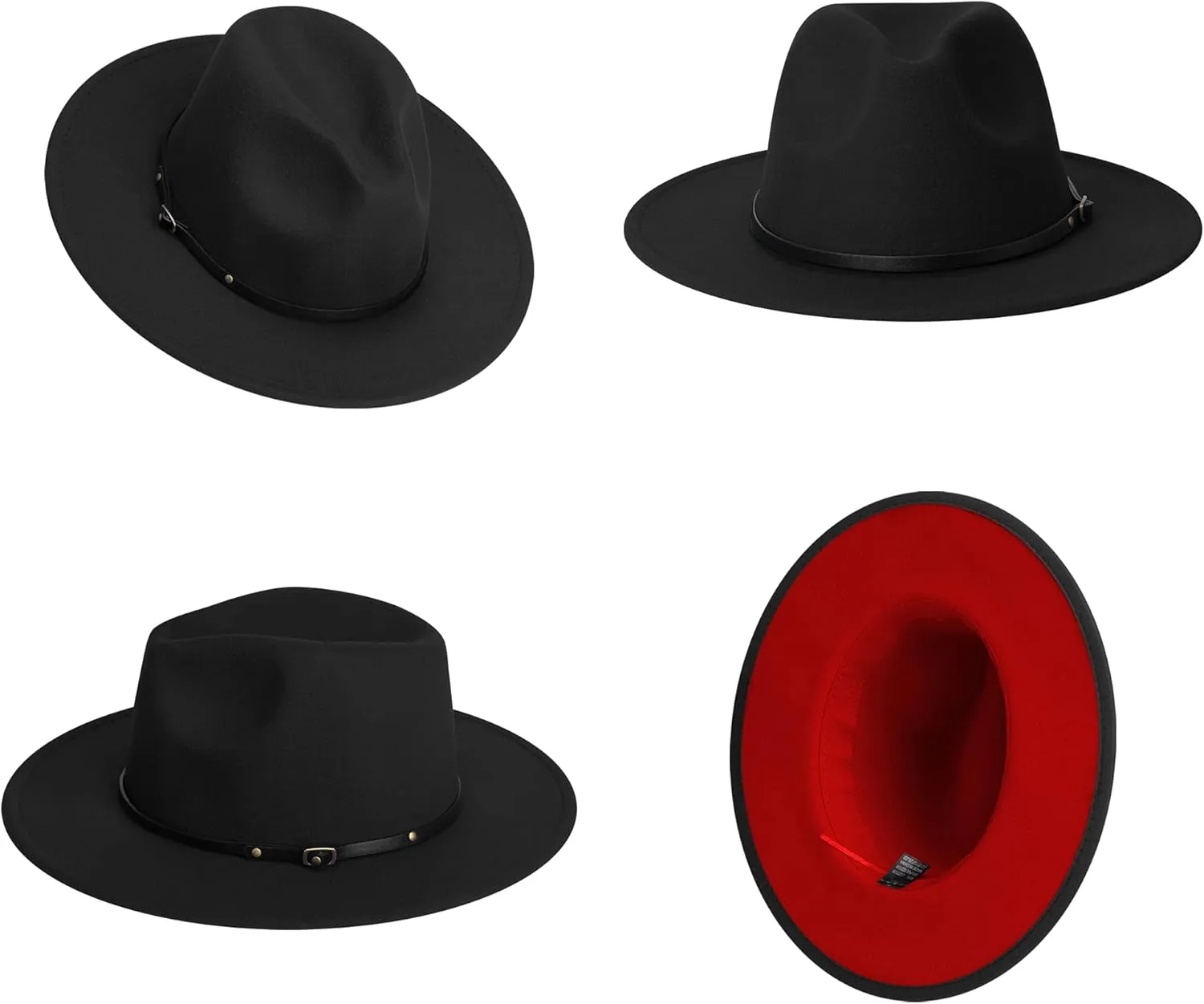 SAJUZEN Wide Brim Fedora Hats for Women Mens Felt Fedora Hats with Belt Buckle