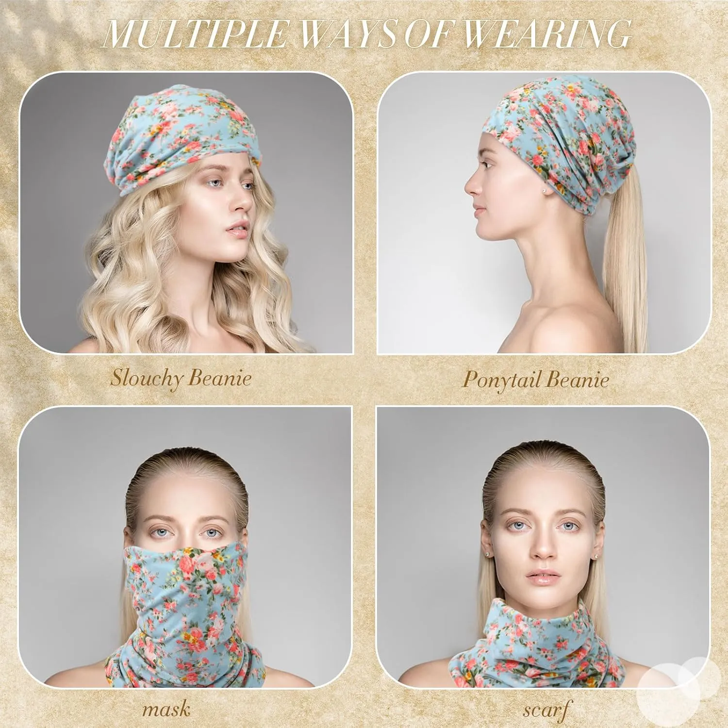 SATINIOR 5 Pieces Women's Slouchy Beanie Chemo Hat Stretch Cancer Head Wraps Sleep Head Scarf for Cancer Patient