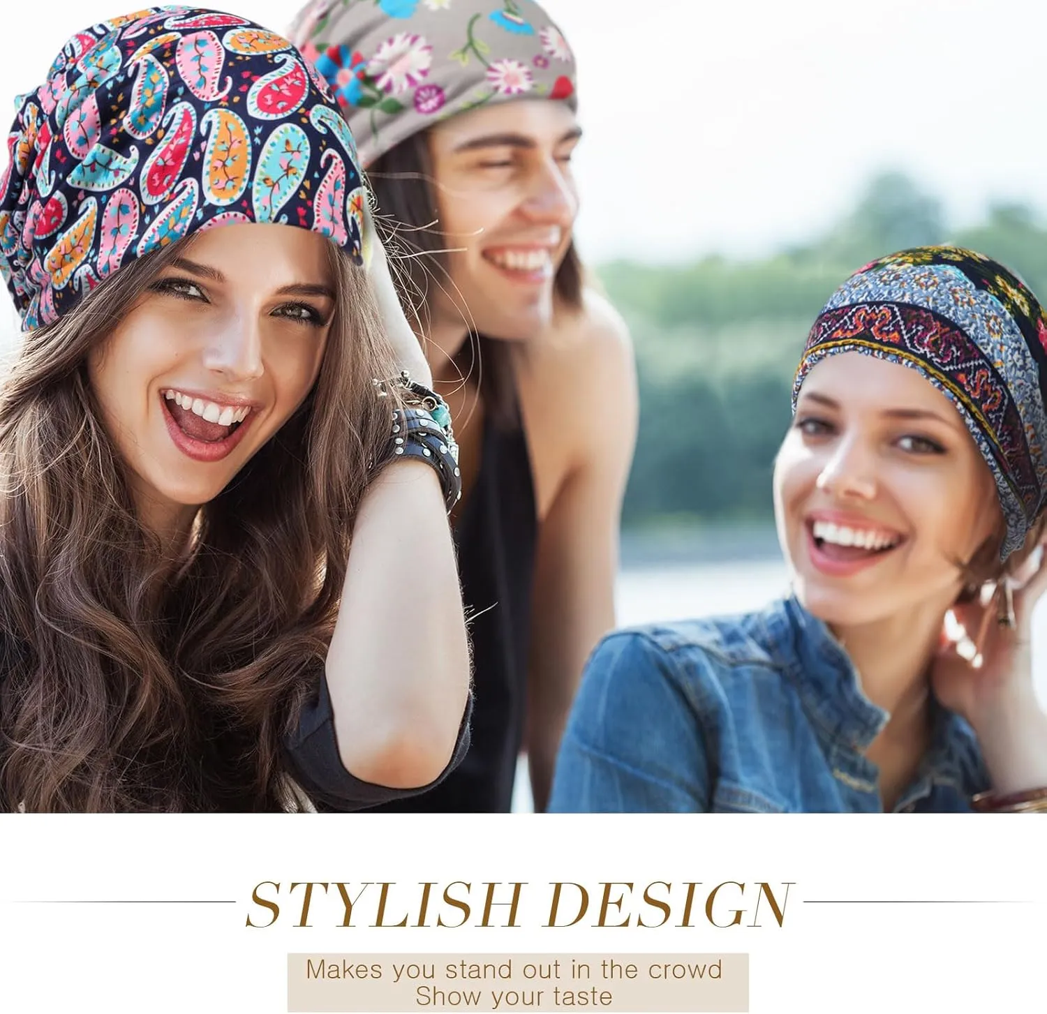SATINIOR 5 Pieces Women's Slouchy Beanie Chemo Hat Stretch Cancer Head Wraps Sleep Head Scarf for Cancer Patient