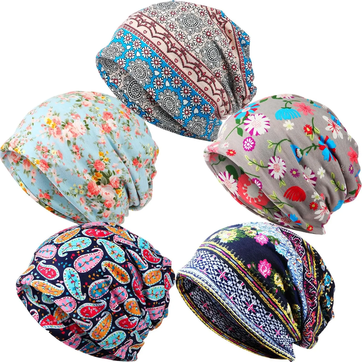 SATINIOR 5 Pieces Women's Slouchy Beanie Chemo Hat Stretch Cancer Head Wraps Sleep Head Scarf for Cancer Patient
