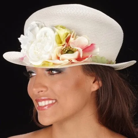 SE7009-Flower hat for ladies in cream straw