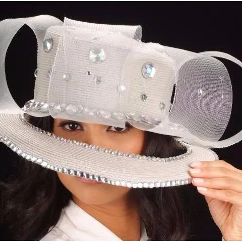 SG5011-Silver Straw Hat with Rhinestone and Horsehair
