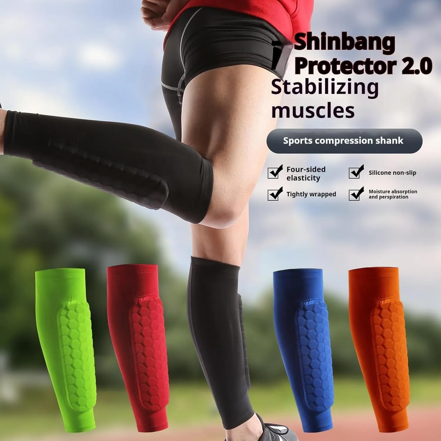 Ski Shin Guards, Frost Armours Ski Shields, Shin Defender Shin Guards, Shinbang Protector 2.0, Compression Sleeve with Honeycomb Pads, Breathable Elastic Anti-Collision Leggings for Skiing